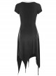 Gothic Black Cotton Irregular Hem Short Sleeve Dress