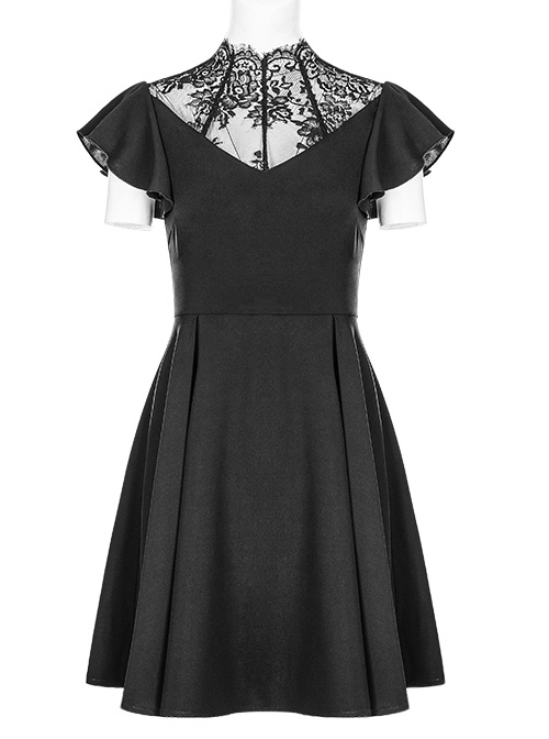 black dress with ruffle collar