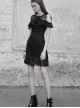 Gothic Black Mesh Stitching Chiffon Ruffle Strapless Dress