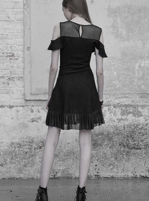 Gothic Black Mesh Stitching Chiffon Ruffle Strapless Dress