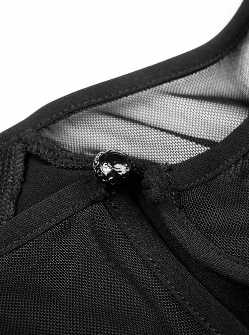 Gothic Black Mesh Stitching Chiffon Ruffle Strapless Dress