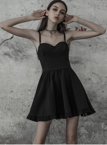 Sling Ruffle Hem Black Wipes Chest Gothic Dress