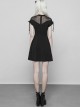 Gothic Black Chiffon Sexy A-line Hem Lace-up Short Sleeve Dress