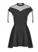Gothic Black Chiffon Sexy A-line Hem Lace-up Short Sleeve Dress