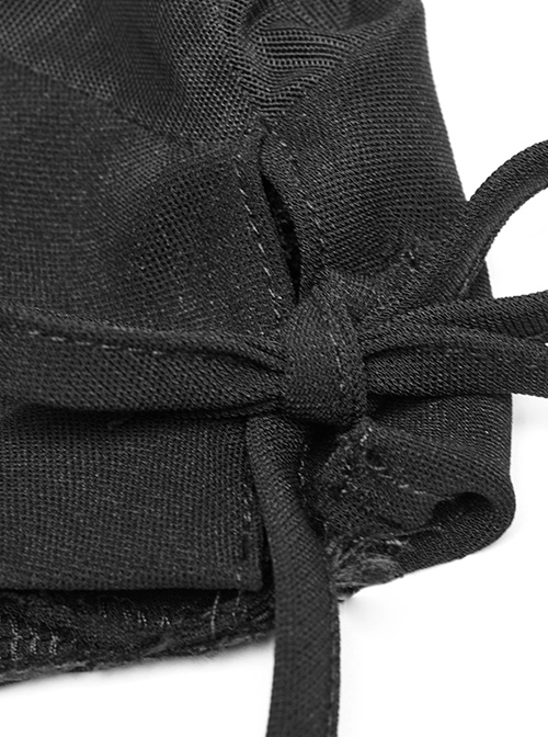 Gothic Black Chiffon Sexy A-line Hem Lace-up Short Sleeve Dress