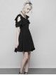 Gothic Black Small V-collar Double Ruffle Lace-up Sleeveless Dress
