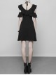 Gothic Black Small V-collar Double Ruffle Lace-up Sleeveless Dress