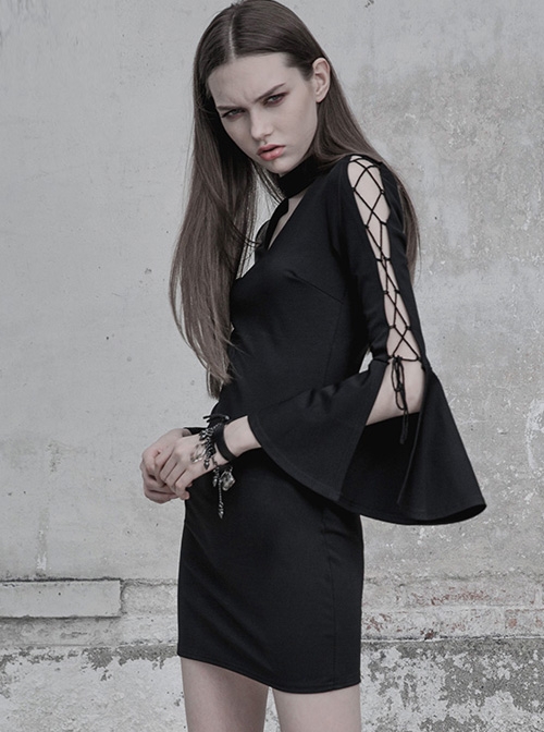 chinese dress ladies Black Irregular Cut Lace Slit Sexy Tight Dress  GTHIC
