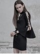 Gothic Black V-collar Hollow Out Lace-up Flare Sleeve Tight Hip Dress