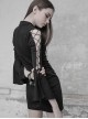 Gothic Black V-collar Hollow Out Lace-up Flare Sleeve Tight Hip Dress