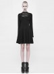 Gothic Black Punk Long Sleeve A-type Hem Short Dress