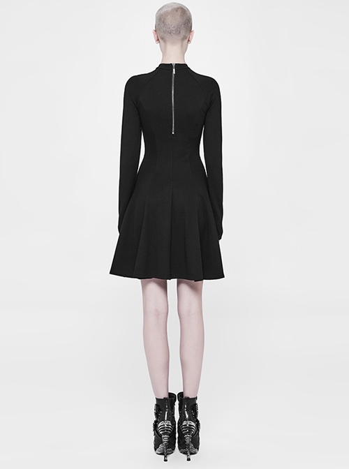 Gothic Black Punk Long Sleeve A-type Hem Short Dress