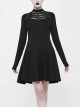 Gothic Black Punk Long Sleeve A-type Hem Short Dress