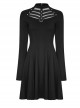 Gothic Black Punk Long Sleeve A-type Hem Short Dress