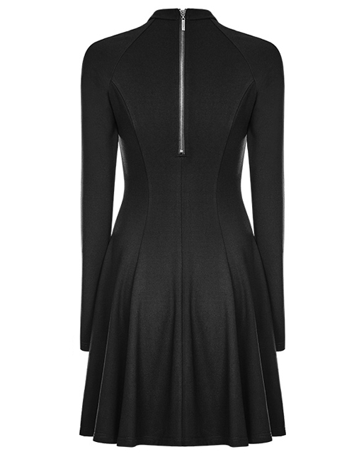 Gothic Black Punk Long Sleeve A-type Hem Short Dress