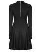 Gothic Black Punk Long Sleeve A-type Hem Short Dress