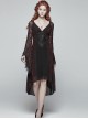Gothic V-collar Goddess Classical Translucent Long Sleeve Black-red Mid-length Dress