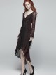 Gothic V-collar Goddess Classical Translucent Long Sleeve Black-red Mid-length Dress