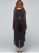 Gothic V-collar Goddess Classical Translucent Long Sleeve Black-red Mid-length Dress