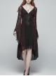 Gothic V-collar Goddess Classical Translucent Long Sleeve Black-red Mid-length Dress