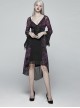 Gothic V-collar Goddess Classical Translucent Long Sleeve Black-purple Mid-length Dress