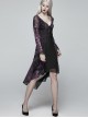 Gothic V-collar Goddess Classical Translucent Long Sleeve Black-purple Mid-length Dress