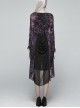 Gothic V-collar Goddess Classical Translucent Long Sleeve Black-purple Mid-length Dress