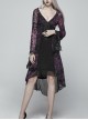 Gothic V-collar Goddess Classical Translucent Long Sleeve Black-purple Mid-length Dress