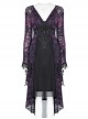 Gothic V-collar Goddess Classical Translucent Long Sleeve Black-purple Mid-length Dress