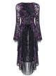 Gothic V-collar Goddess Classical Translucent Long Sleeve Black-purple Mid-length Dress
