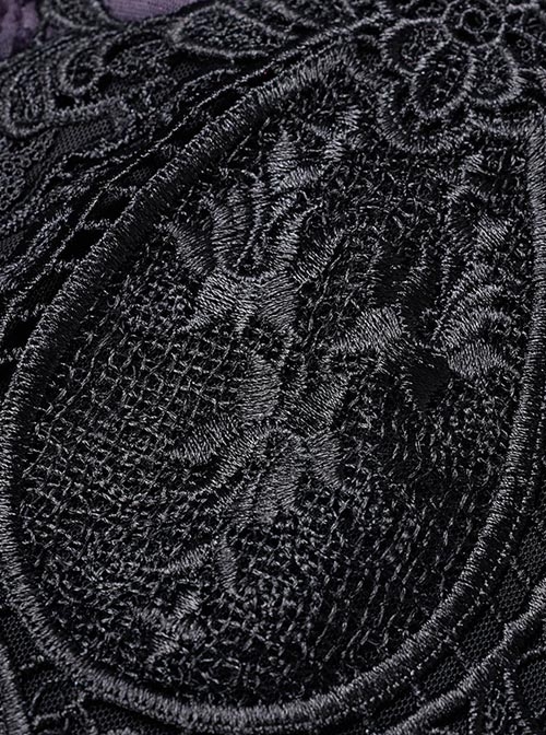 Gothic V-collar Goddess Classical Translucent Long Sleeve Black-purple Mid-length Dress