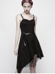 Gothic Daily Black Punk Mesh Small Eyelet Decoration Irregular Hem Sling Dress