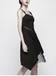 Gothic Daily Black Punk Mesh Small Eyelet Decoration Irregular Hem Sling Dress