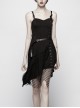 Gothic Daily Black Punk Mesh Small Eyelet Decoration Irregular Hem Sling Dress