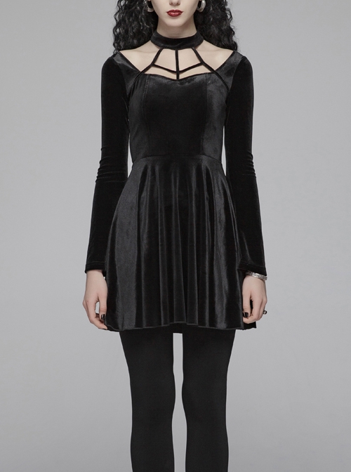 Gothic Daily Velvet Long Sleeve Black Dress