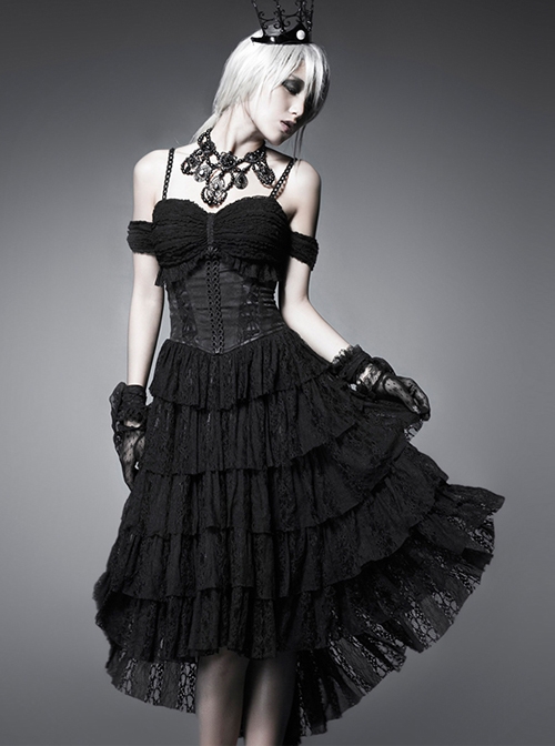 green dress with black lace Black Wedding Dress with green lace 6 / Extra Sleeves main image 1