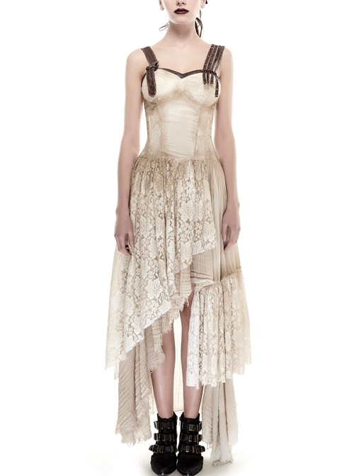 Gothic Asymmetric Hem Lace Do Old Steampunk Dress