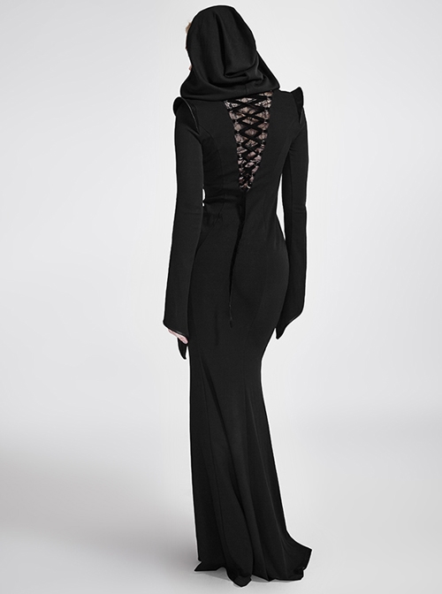 Gothic Mysterious Hooded Slim Long Sleeve Long Dress