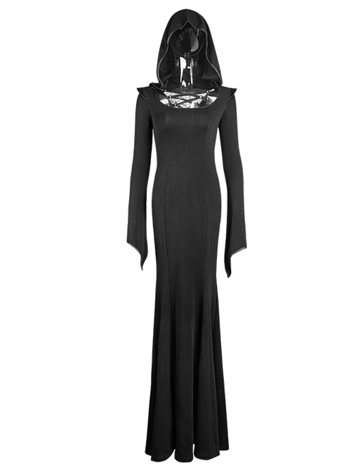 Gothic Mysterious Hooded Slim Long Sleeve Long Dress