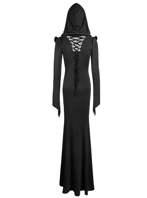 Gothic Mysterious Hooded Slim Long Sleeve Long Dress
