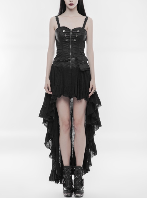 Gothic Black Irregular Hem Steampunk Sexy Stitching Dress