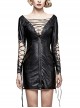 Gothic Black PU Leather Punk Hollow Out Lace-up Deep V Collar Backless Dress