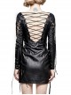 Gothic Black PU Leather Punk Hollow Out Lace-up Deep V Collar Backless Dress