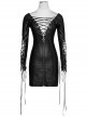 Gothic Black PU Leather Punk Hollow Out Lace-up Deep V Collar Backless Dress
