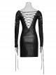 Gothic Black PU Leather Punk Hollow Out Lace-up Deep V Collar Backless Dress