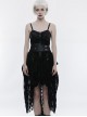 Gothic Black Or Brown PU Leather Punk Lace Hem Sling Dress