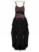 Gothic Black Or Brown PU Leather Punk Lace Hem Sling Dress