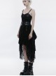 Gothic Black Or Brown PU Leather Punk Lace Hem Sling Dress