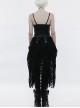 Gothic Black Or Brown PU Leather Punk Lace Hem Sling Dress