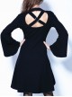Gothic Black Off Shoulder And Cross Back Long Sleeve Dress